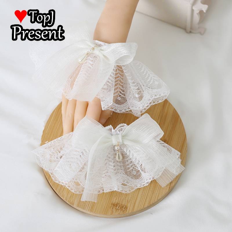 Lolita – bandeau en dentelle pour cheveux japonais, manches élégantes, fleurs blanches et noir, accessoire de cosplay Lolita