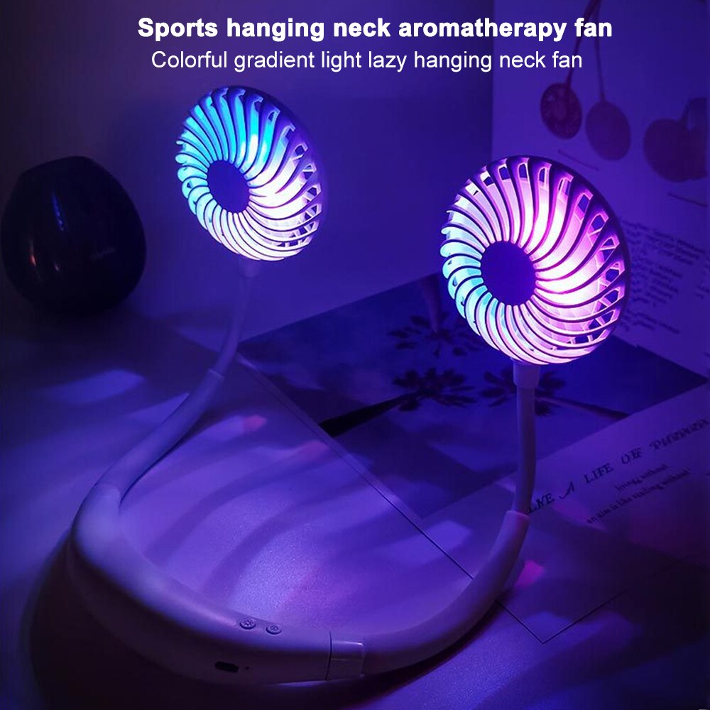 Justerbar 7 blad mini usb genopladelig ventilator bærbar hals sport fan halsbånd skrivebord hånd air fan conditioner til værelse