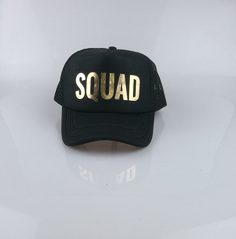 C &amp; Fung SQUAD novia del equipo sombreros basebal gorras para el banquete de Boda del brillo del oro rosa malla sombreros de verano estilo: SQUAD black hat