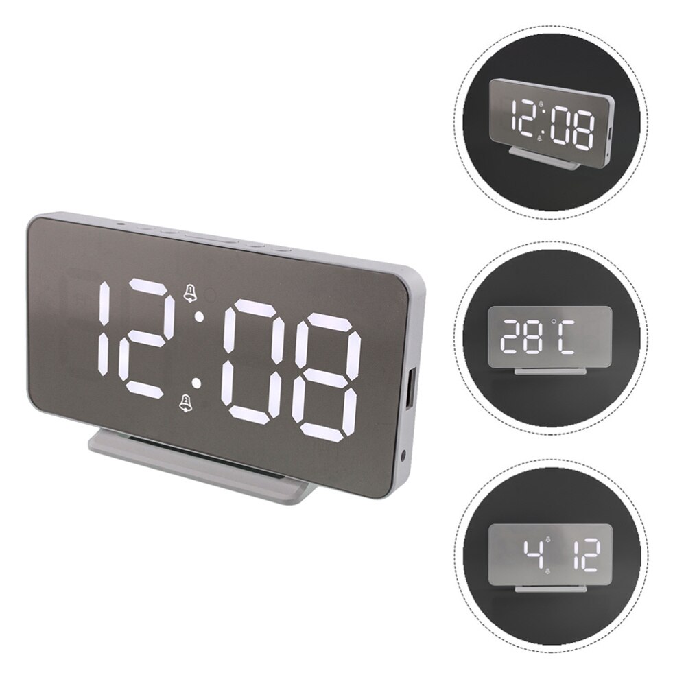 Multifunctional LED Display Digital Alarm Clock Modern Temperature Clock: Silver