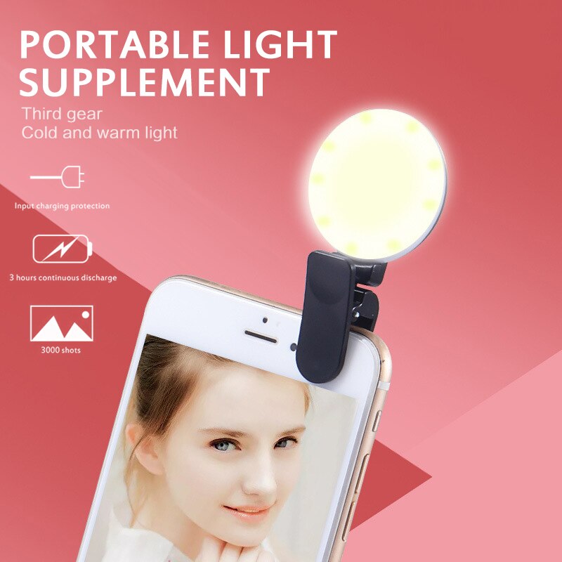 360 ° rotatif Froid 3 Vitesses Gradation lumière de Remplissage De Téléphone Portable 10 Perles de Lampe LAMPE LED POUR SELFIES Photographie Lumière De Clip