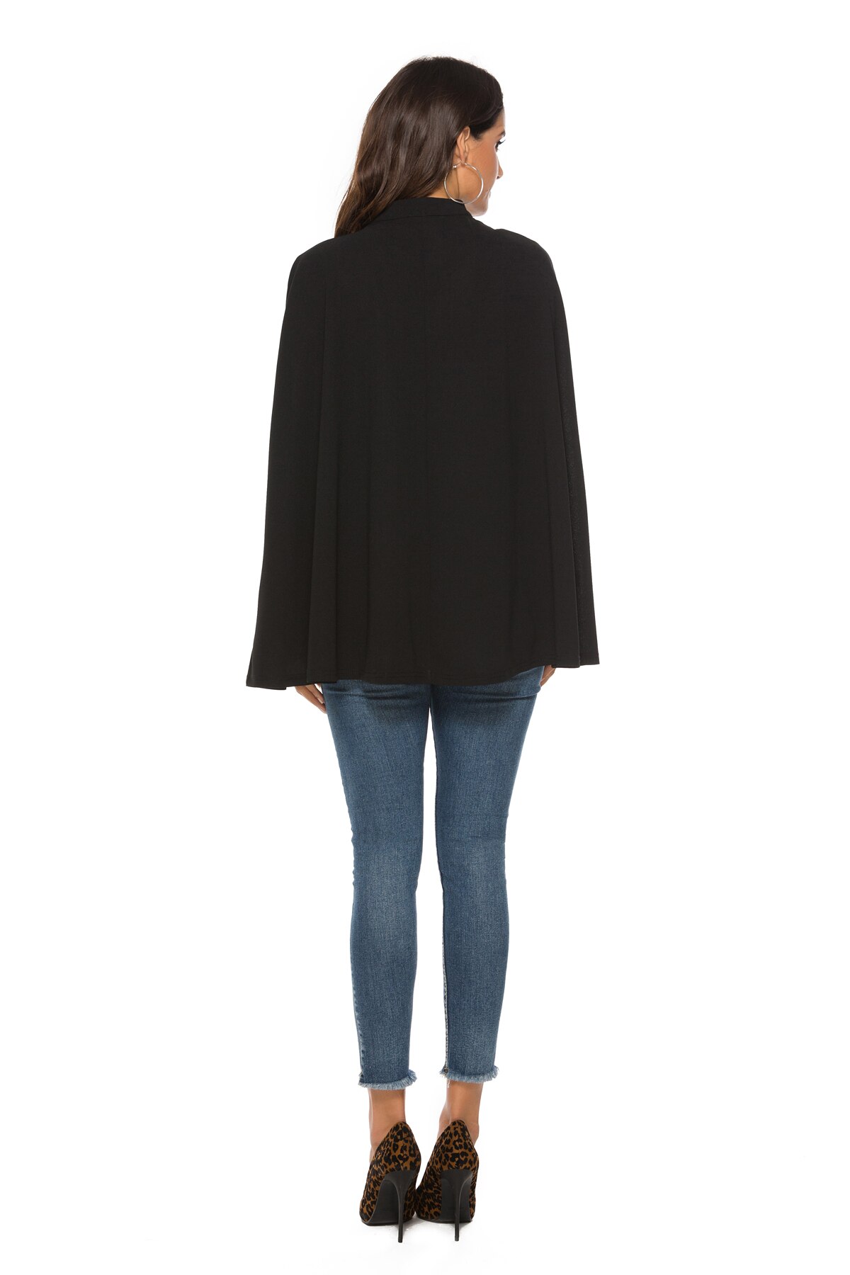 Amerikaanse Stijl Stand-Up Kraag Double-Breasted Mouwloze Volleyed Cape Effen Kleur Windjack
