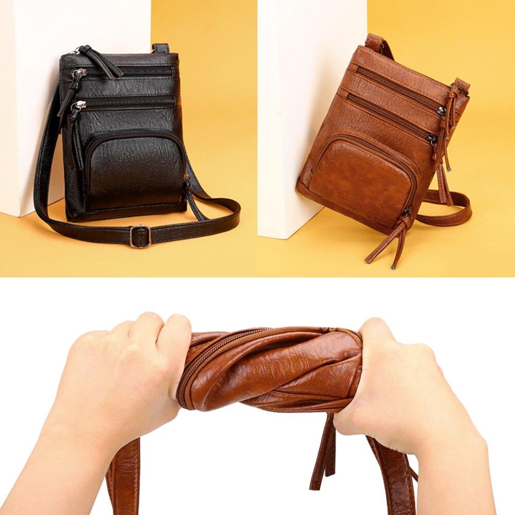 Retro messenger taske kvinder blødt pu læder dame klassisk crossbody skuldertaske lynlås rejse skulder håndtasker