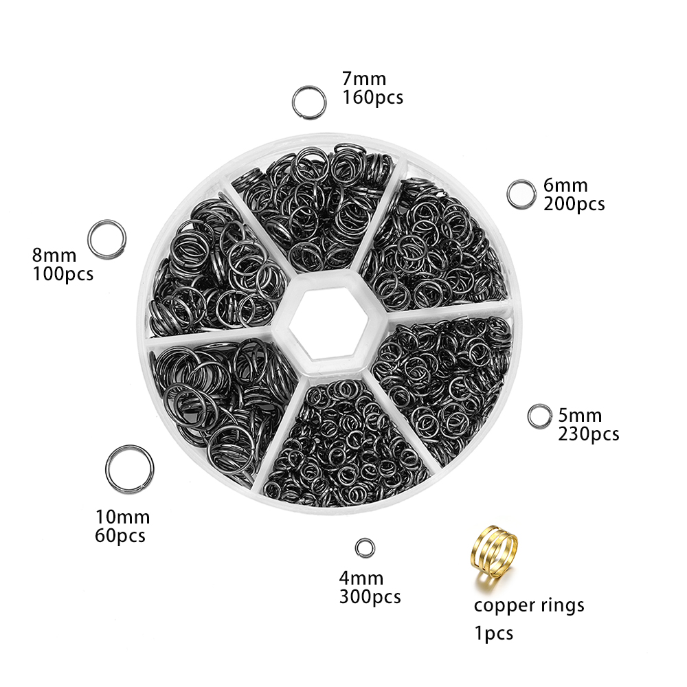 Kit Anéis de Salto Aberto para Fazer Jóias, Conjunto de Acessórios para Brincos e Colares DIY, Jóias Fazendo Suprimentos, 4mm, 5mm, 6mm, 7mm, 8mm, 10mm, 1 Conjunto: Branco