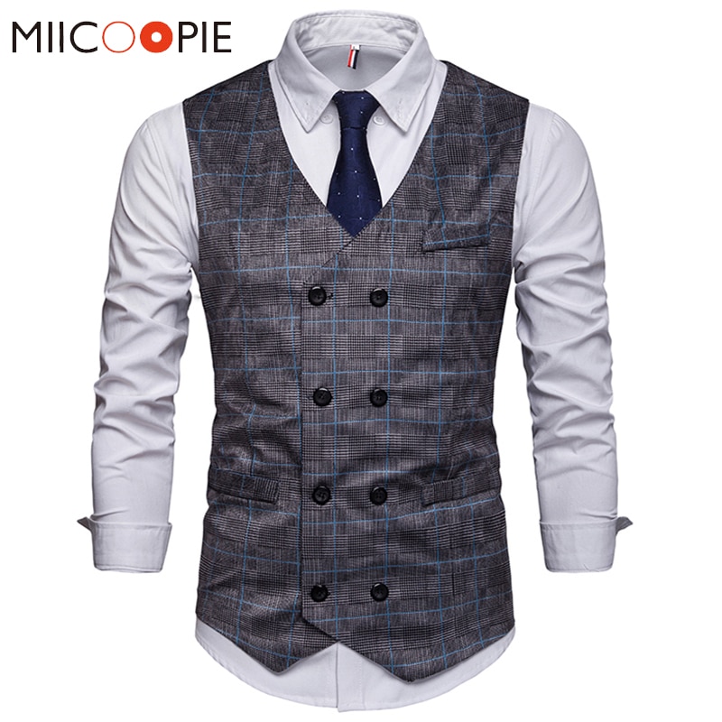 Mænd plaid jakkesæt vest klassisk formel business dobbeltradet slank vest vest social blazer bryllup brudgom vest mænd xxl
