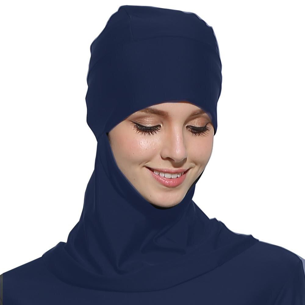 Muslimsk svømning hijabsfull dækning hoved slid hals coverhathat for kvinder: Marine blå