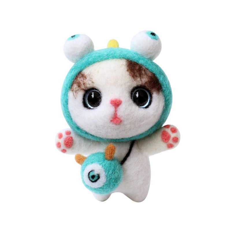 Lindo gato lana fieltro artesanal DIY inacabado conjunto de pinchos kit para manualidades Material de aguja: 01