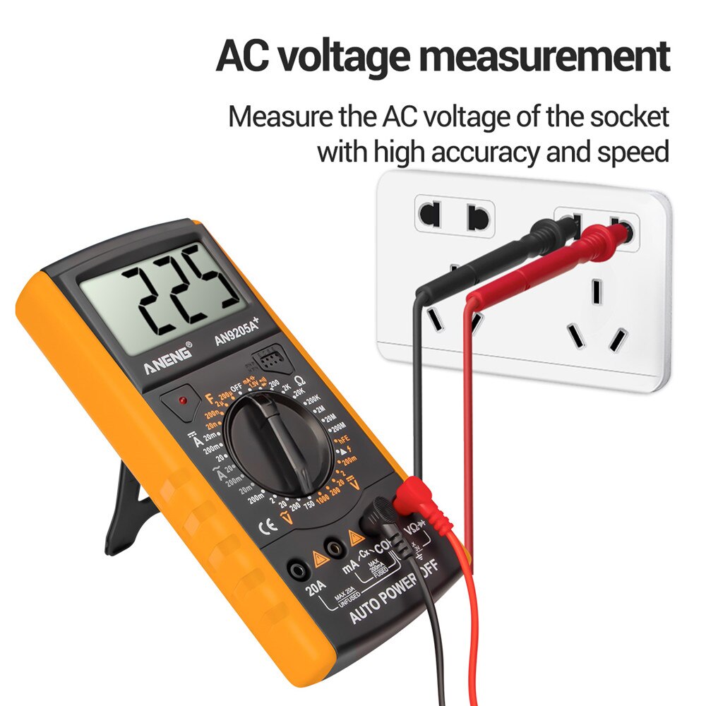 ANENG DT9205A+Digital Multimeter LCD Display Manual Range AC DC Resistance Capacitance Transistor Tester Ammeter NCV Test Meter
