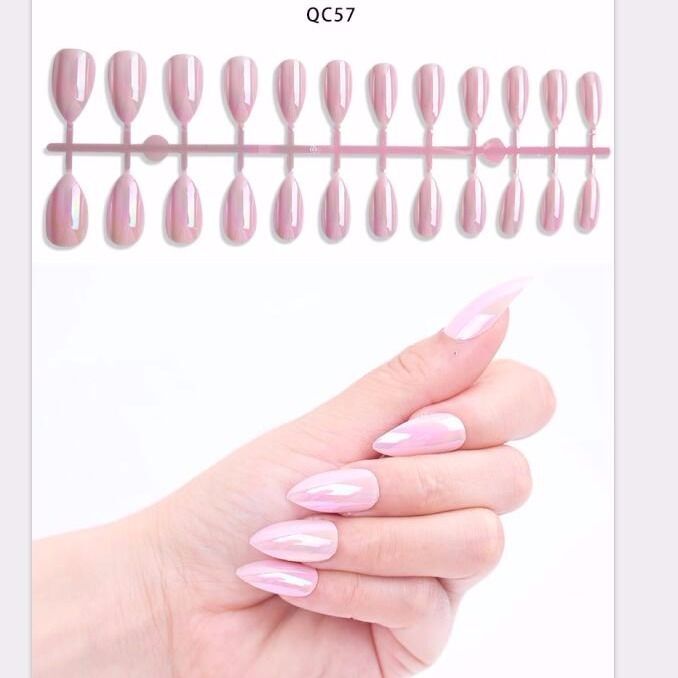 24 stk reflekterende spejl sølv pink metalbelægning falske negle akryl neglespidser metalliske spidse fingernegle: Qc57