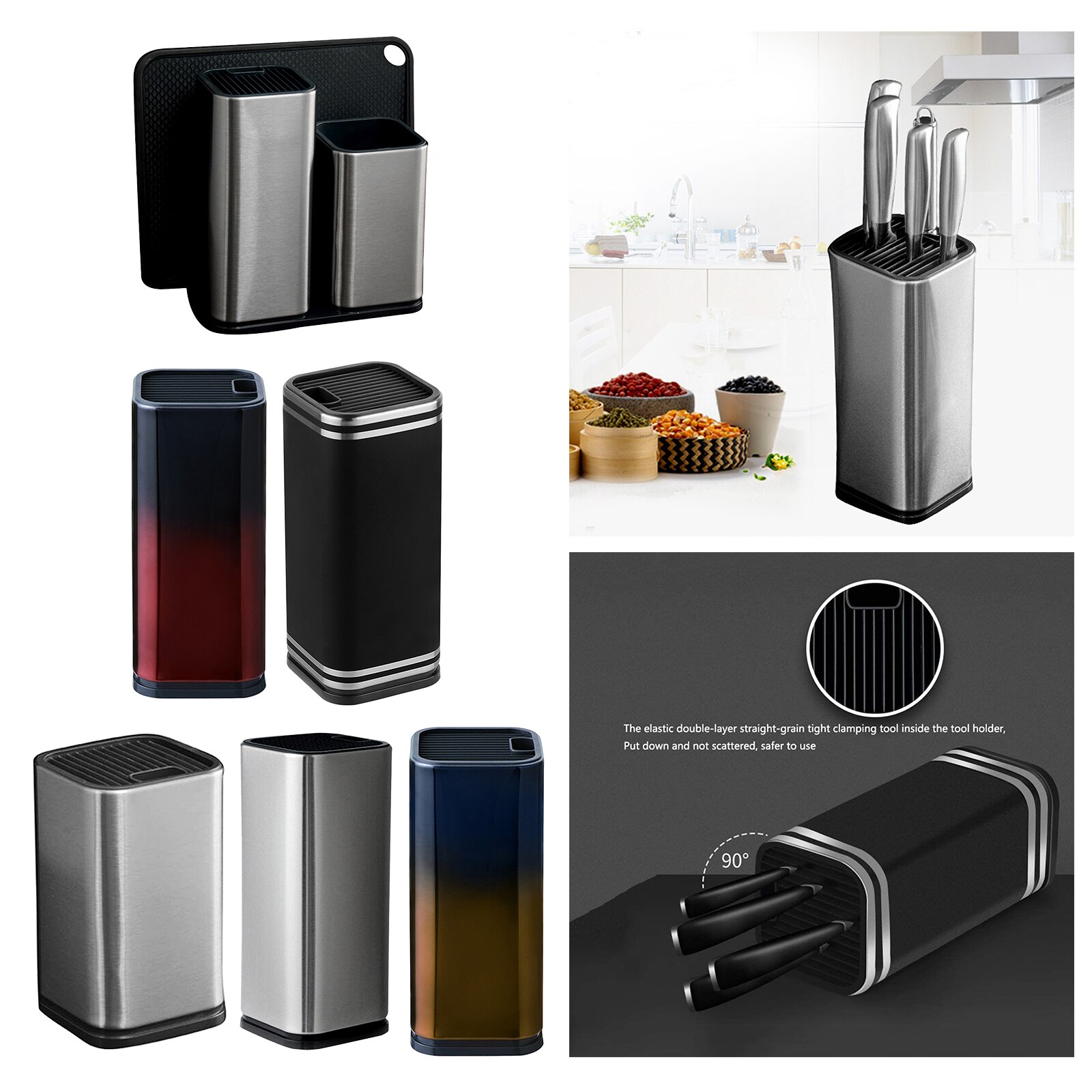 Stainless Steel Kitchen Knife Holder Storage Rack Tool Holder For Multi Kitchen Knife Set Scissors