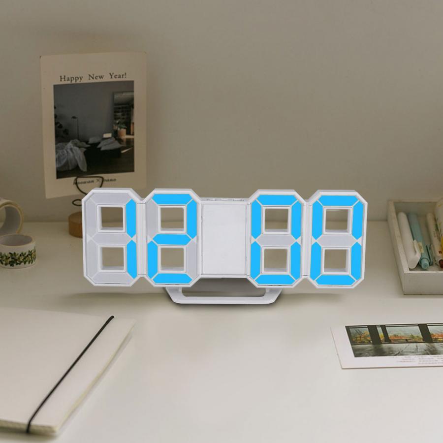 LED Digital Clock Bedroom Desktop Snooze Alarm Clock Home Decoration White Shell: Blue