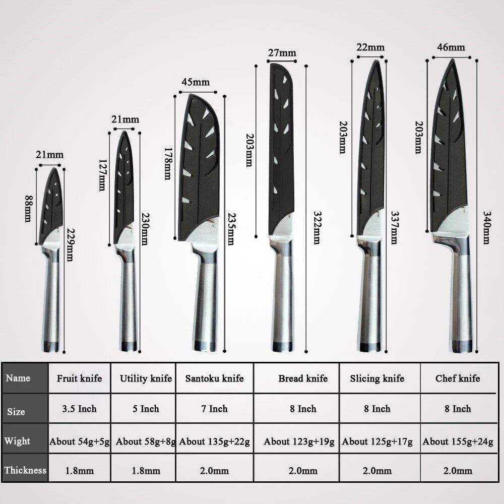 6 stücke Chef Messer Set Edelstahl Küchenmesser Obst Brot Santoku Schneiden Messer Berufs Japanischen Fleisch Fisch Cleaver