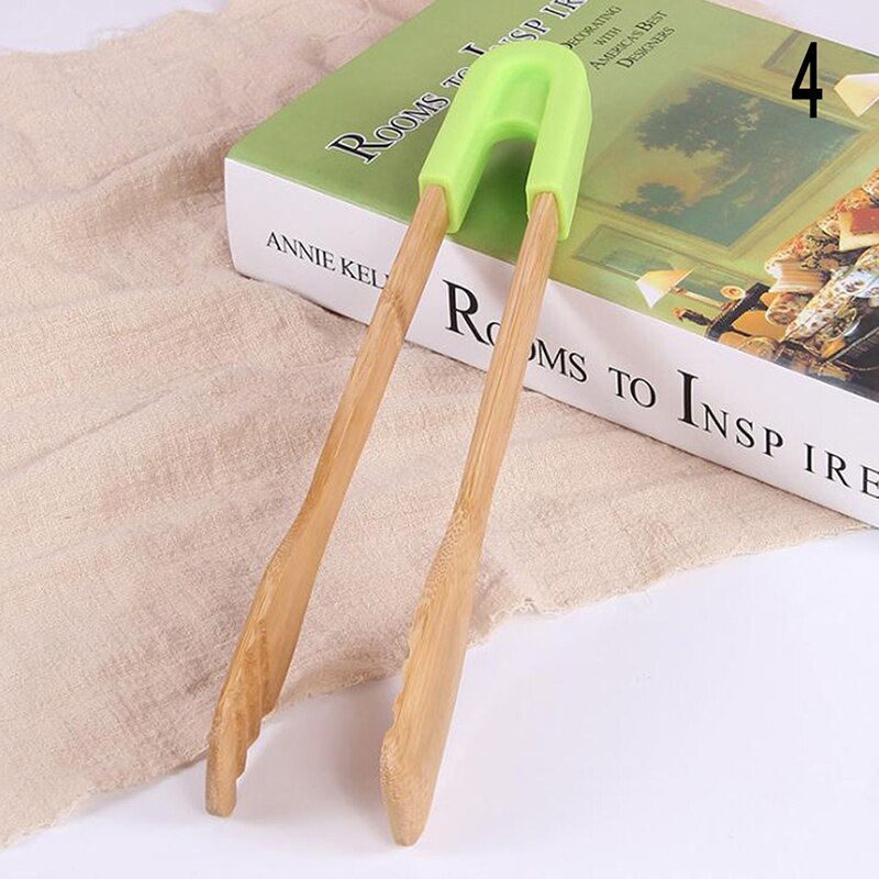 Herramientas de pinza de cocina para barbacoa, utensilios de cocina, pinzas de bambú para comida tostar, utensilios de madera para pastel, ensalada bolsa con Clip para aperitivos, mango de silicona para pan