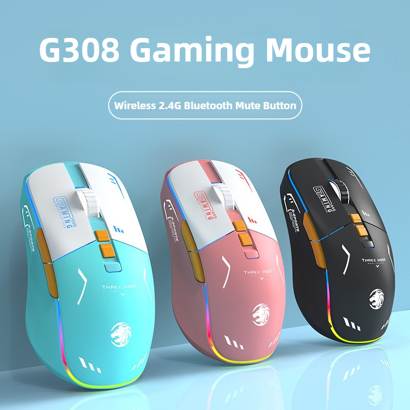 G308 Draadloze gamingmuis Oplaadbaar 2.4G Bluetooth Ergonomische lichtgewicht RGB optische mute-muis met 5-snelheid DPI instelbaar