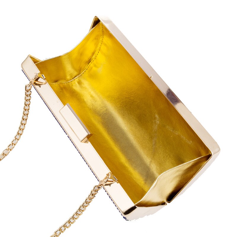 Beste gouden metalen harde blauwe/zwarte diamanten kristal clutches dames lange ketting handtassen dames clutch