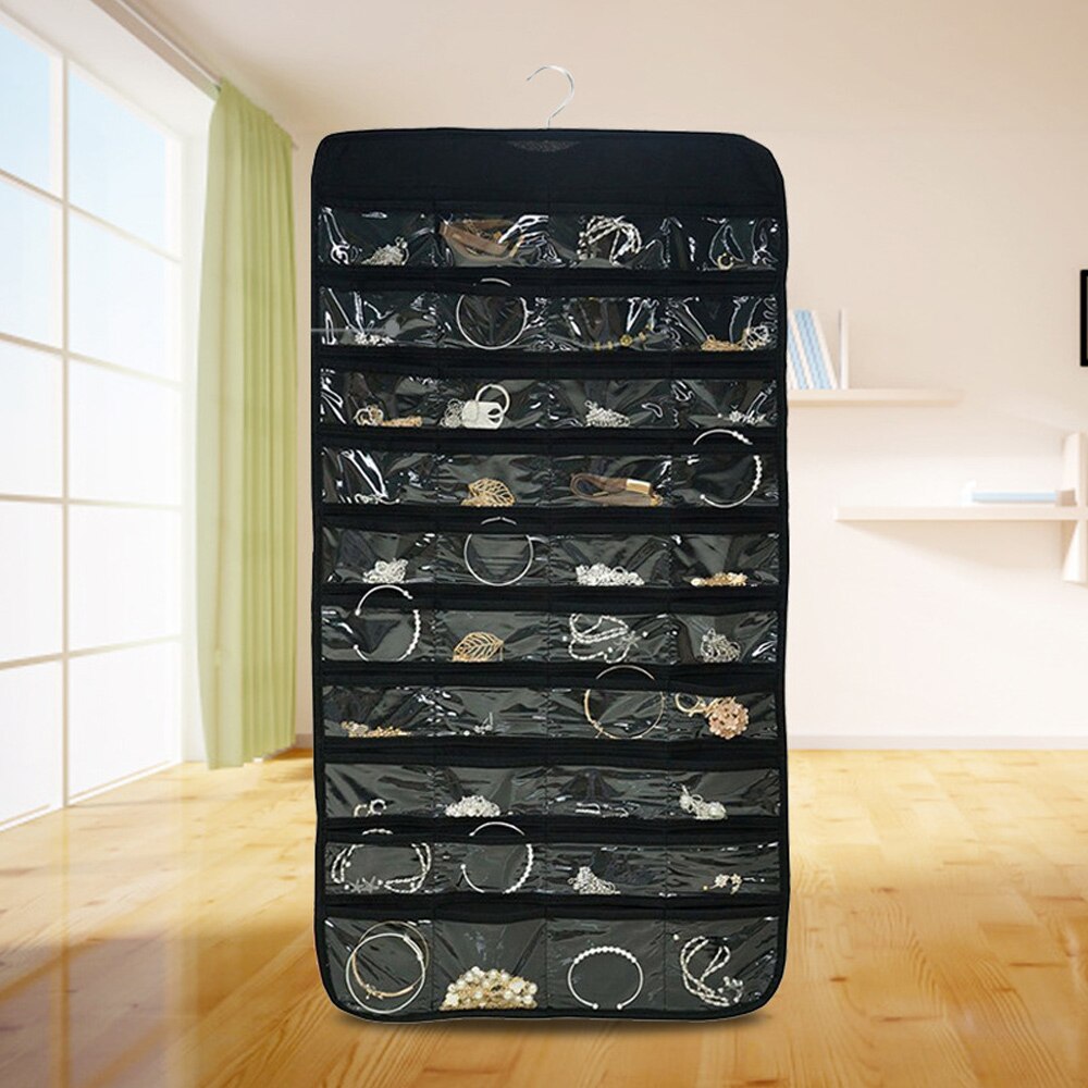 1 Uds 80 bolsillos organizador de joyas colgantes doble cara bolsa para guardar joyas para guardar pendientes bolsa de joyas: A