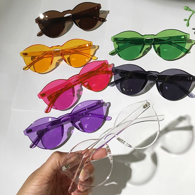 Kvinder uden stel runde solbriller cat eye gennemsigtige briller briller simpelt slik ren farve pop