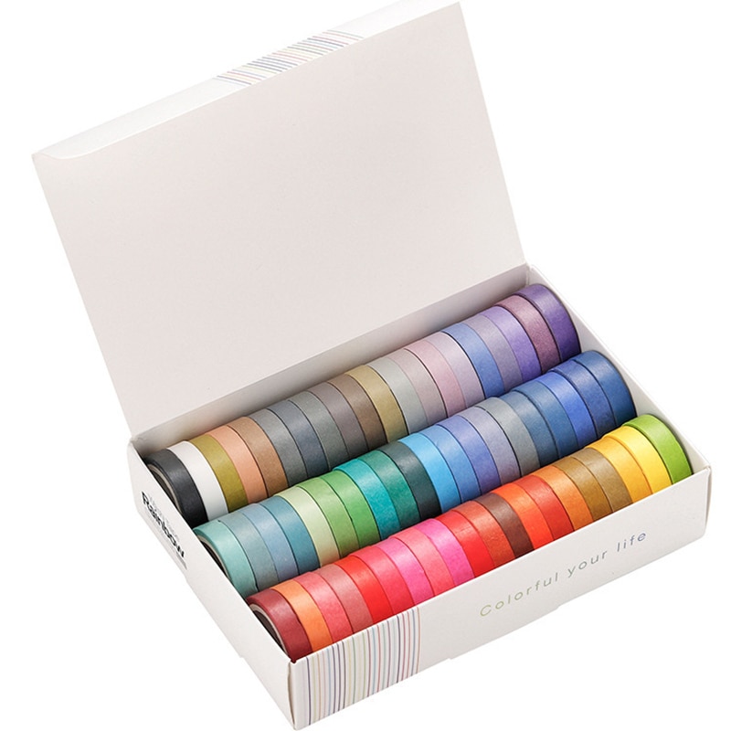 60 stk / sæt grundlæggende ensfarvet washi tape regnbue maskeringstape dekorativt klæbebånd klistermærke scrapbog dagbog papirvarer