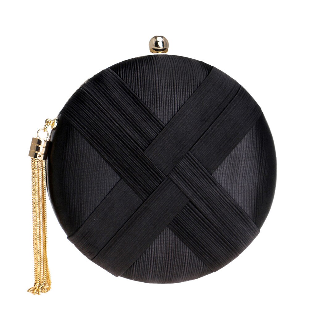 OCARDIAN – sac à main avec pompon en métal pour femme, pochette de jour avec chaîne, à bandoulière, pochette pour téléphone de soirée, 6J19: Black 