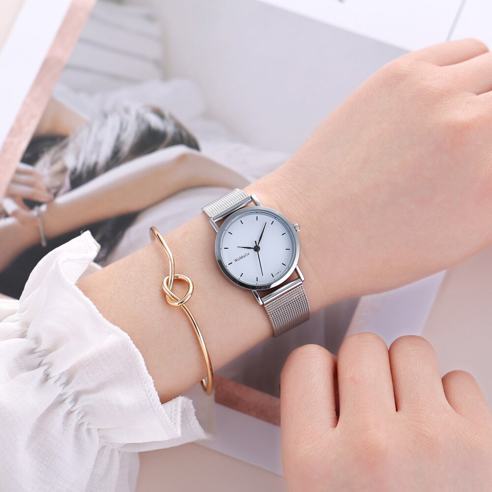 Couple‘s Watch Stainless Steel Quartz Wristwatch Simple Student Watch Men Women Girl Watch Clock Relogio C023: whitewomen