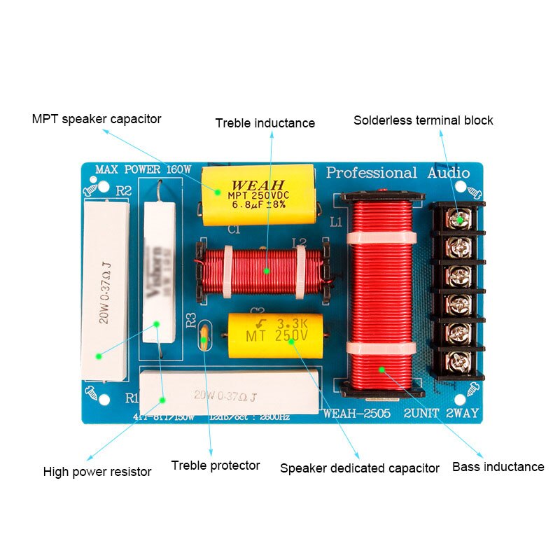 200W Speaker Crossover 2 Way High-Low 8 Ohm Frequency Divider for 10 Inch Speaker