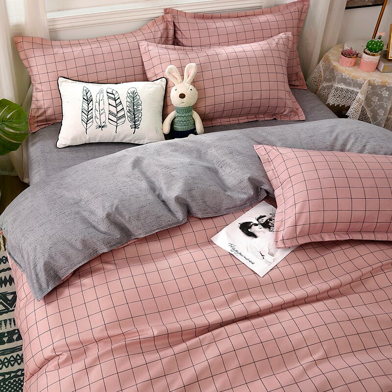 Japanse Beddengoed Set,220 × 240 Dekbedovertrek Set Met Kussensloop, 175 × 220 Dekbedovertrek, king Size Bed Cover, Roze Plaid Deken Cover