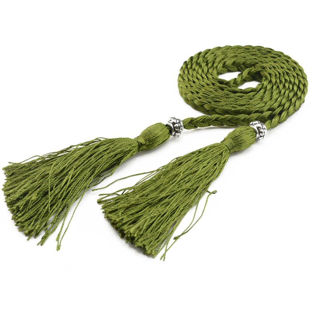 Cinto de borla tecido estilo trançado para mulheres, cintura boêmia para senhoras, corda de cintura, moda chinesa, acessórios de vestido: Verde exército