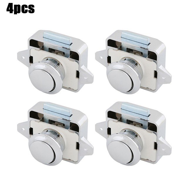 Furniture Hardware Handle Lock Camper Car RV Caravan Hanging Cabinet Lock Desk Drawer Latch Button Lock For Kitchen Cabinet Door: silver 4pcs