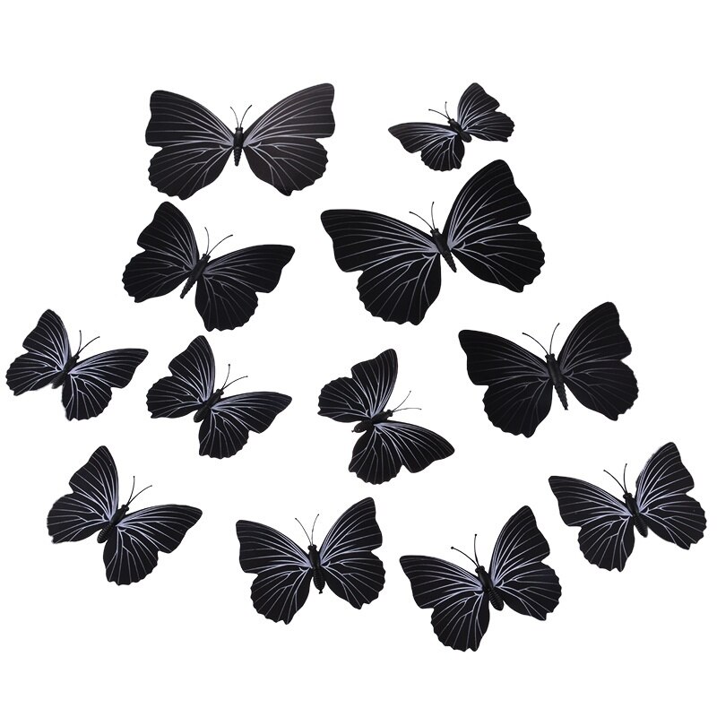 12 Pcs Pvc 3D Diy Vlinder Muurstickers Home Decor Poster Voor Keuken Badkamer Lijm Te Muurstickers Decoratie: Black