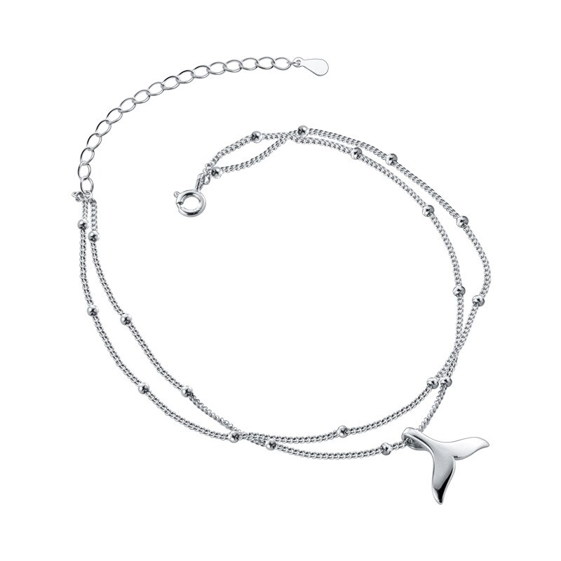 MIQIAO 925 Sterling Silver Whale Tail Anklet Chain Women Simple Delicate Girl Double Foot Ornament Bracelet On The Leg For Lady