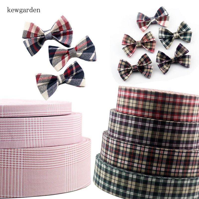 Kewgarden Grid Fabric Layering Cloth Ribbons 10mm 25mm 40mm 50mm Handmade Tape DIY Bowknot Satin Ribbon Riband 8 Meters