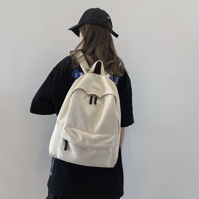 Solid svart ryggsäck neutral minimalistisk stil unisex fritids- eller resväska 100%  bomullsduk skolväska bokväska