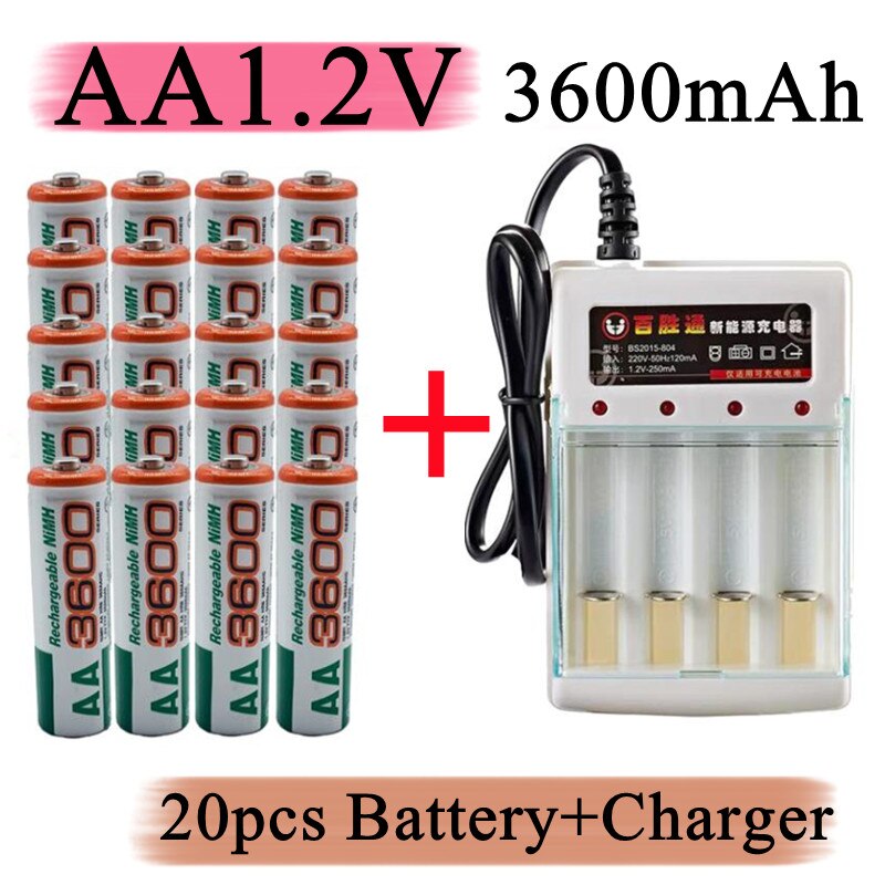 Batería AA de 1,2 V para juguetes, pilas precargadas NI MH de 3600mAh, batería recargable de Ni-MH AA3600, micrófono de cámara, 14-20 Uds.