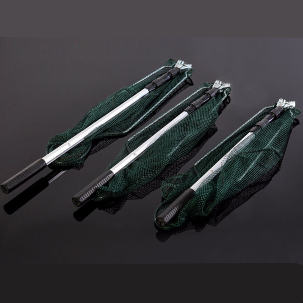 Redes de pesca plegables triangulares retráctiles, aleación de aluminio portátil, 1,5/1,7/2,1 m, Red de inmersión manual para pesca con mosca, herramienta de aparejos de pesca