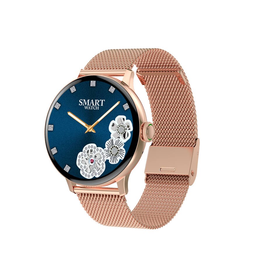 Smartwatch für damen , dt2 1.19 zoll-runddisplay, bluetooth-anruffunktion, herzfrequenzmesser, fitness-tracker für android und ios: Goldener metallgürtel