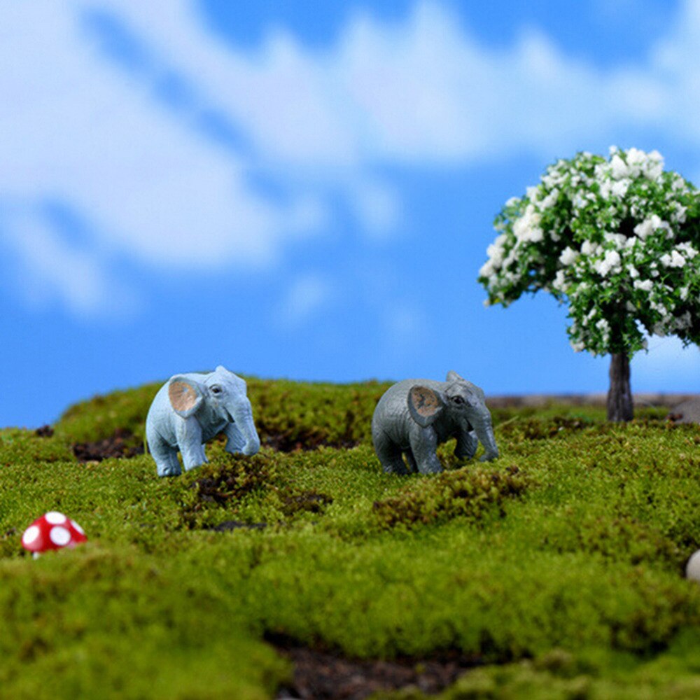 2PCS Artificial Elephant Fairy Garden Miniatures Gnomes Moss Terrariums Resin Crafts Figurines For Home Garden Decoration