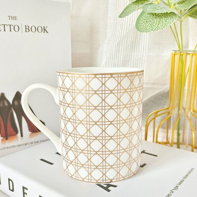 Tasse à café en rotin doré, à carreaux, en céramique, thé, noir, vaisselle, Animal, de mariage et de pendaison de crémaillère: 02