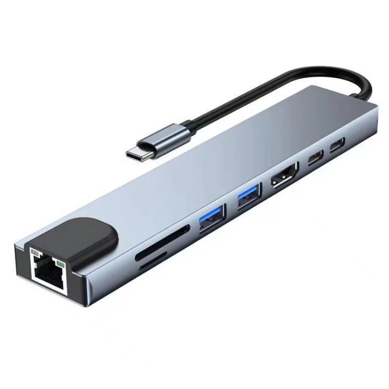 Usb 8 In 1 Type C 3 1 To 4k HdTV Hub Adapter With Sd Tf Rj45 Card Reader Pd Fast Charge For Macbook Notebook Computer: Default Title