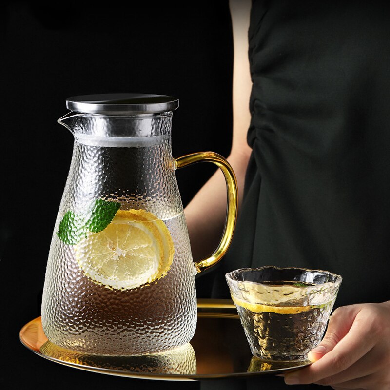 Håndlavet borosilikatglas vandkaraffel perfekt til koldt vand iste og juice drik rustfrit stål eller bambus låg