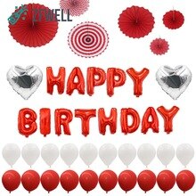 ZFWELL 41 stks/partij Rode macaron witte latex ballon gelukkige verjaardag brief aluminium folie ballon papier bloem achtergrond verjaardag d8