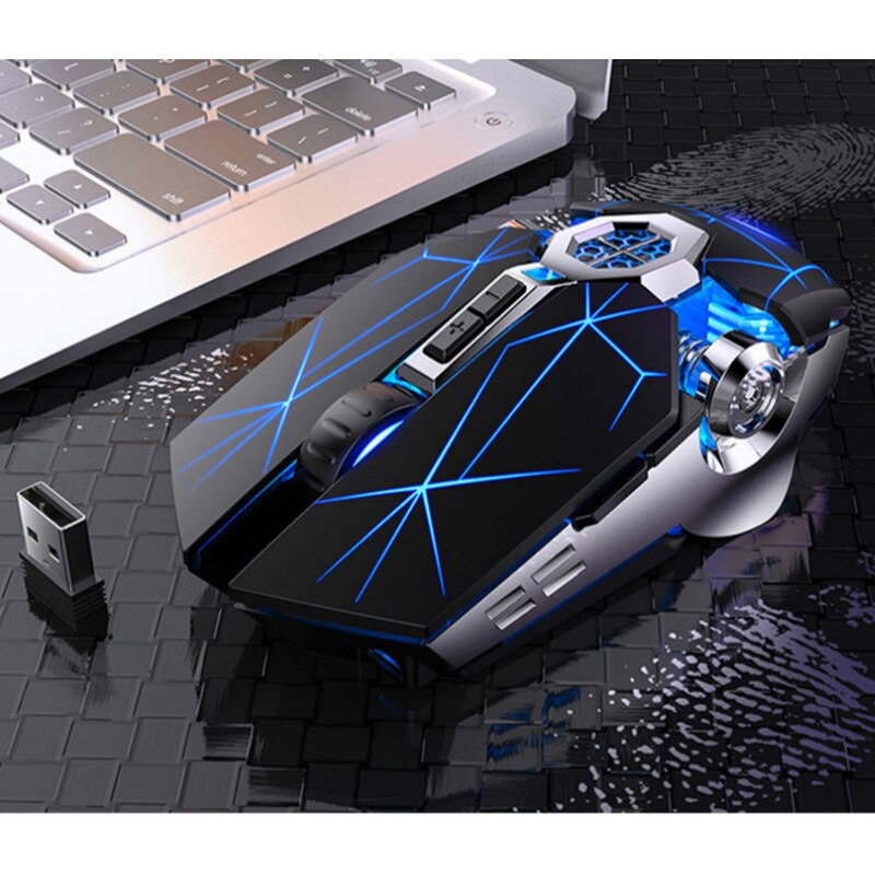 CHYCET Wireless Mouse Rechargeable Silent Gaming Mouse 1600 DPI LED Backlit 2.4G 7 Keys Computer Mouse For Laptop PC Gamer: A7 Black