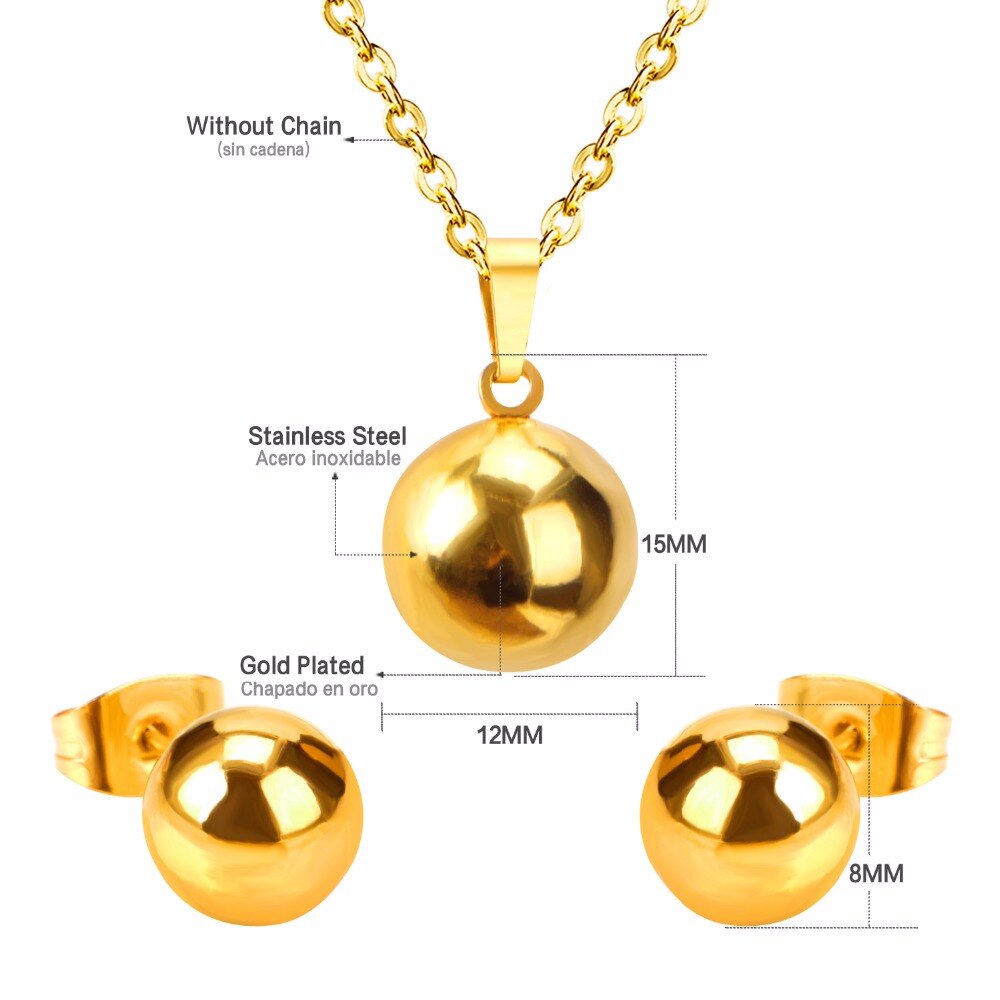 Luxusteel Inoxidable Ronde Bal Hanger Ketting Oorbellen Brinco Mujer Accessoires Gratis Kettingen Ketting En Oorbellen Sets