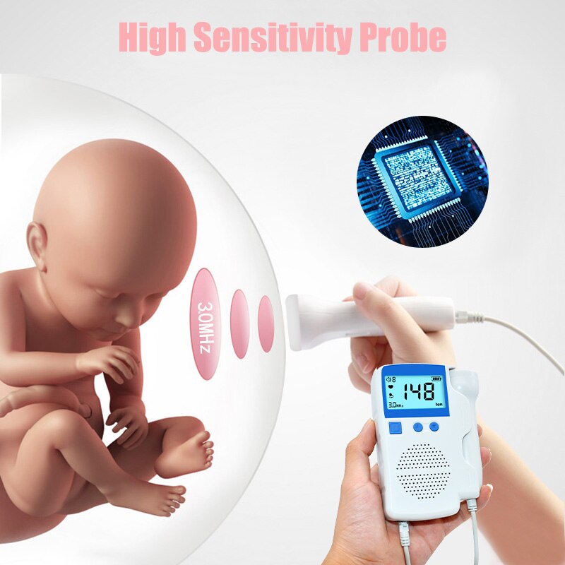 Detector de ritmo cardíaco Fetal para bebés, Monitor Fetal portátil de 3,0 MHz para el embarazo bebes estetoscopio ultrasonido doppler fetal embarazada ecografo portatil hogar sonar fetal monitor escuchar latidos bebe
