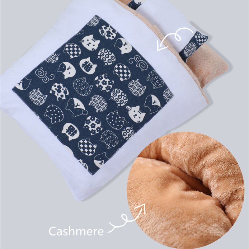 Waschbar Winter Warme Katze Bett Haus Nette Lustige Kleine Haustier Bett Decke Schlafsack Japanischen Stil Tiere Schlafen Sofa Tasche: Blau / L