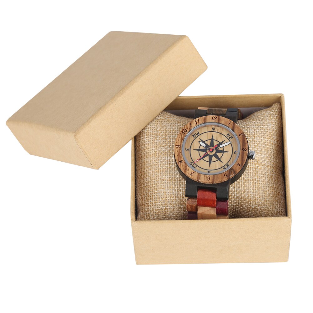Nizza Colorato Orologi in Legno per Le Donne Quadrante della Bussola con luminoso puntatori Vigilanza di Legno di Disegno di Corrispondenza di colore Della Cinghia di orologio donna