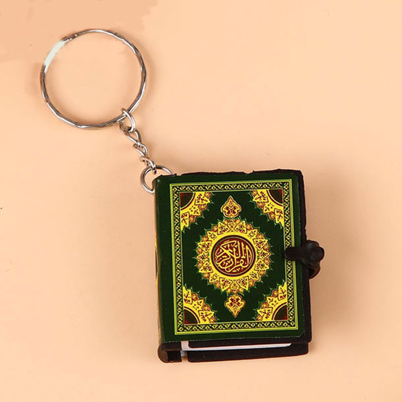 1 stks hars islamitische mini ark koran boek sleutelhanger moslim echt papier kan lezen hanger sleutelhanger sleutelhanger religieuze sieraden porte clé: GRIJS