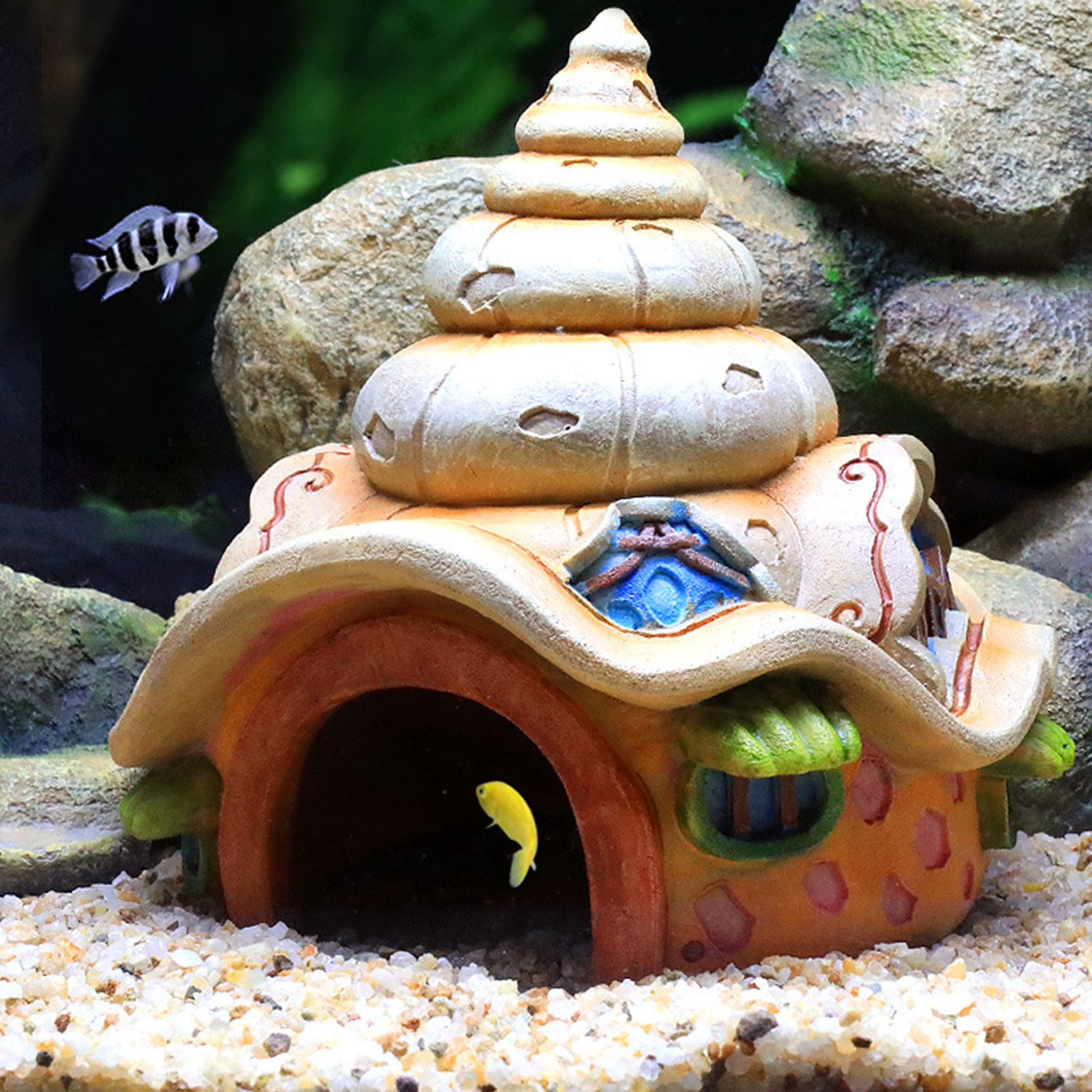 Cute Aquarium Decoration Bright Fish Tank Ornament Hide Rest Cave Decor Hut: Sea Snail