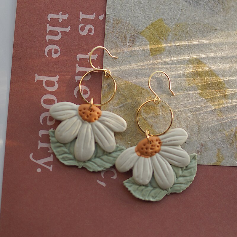 Flower Shape Ring Dangle Multi Colors Big Size Handmade Polymer Clay Spring Collection Earring Sets Statements Jewelry