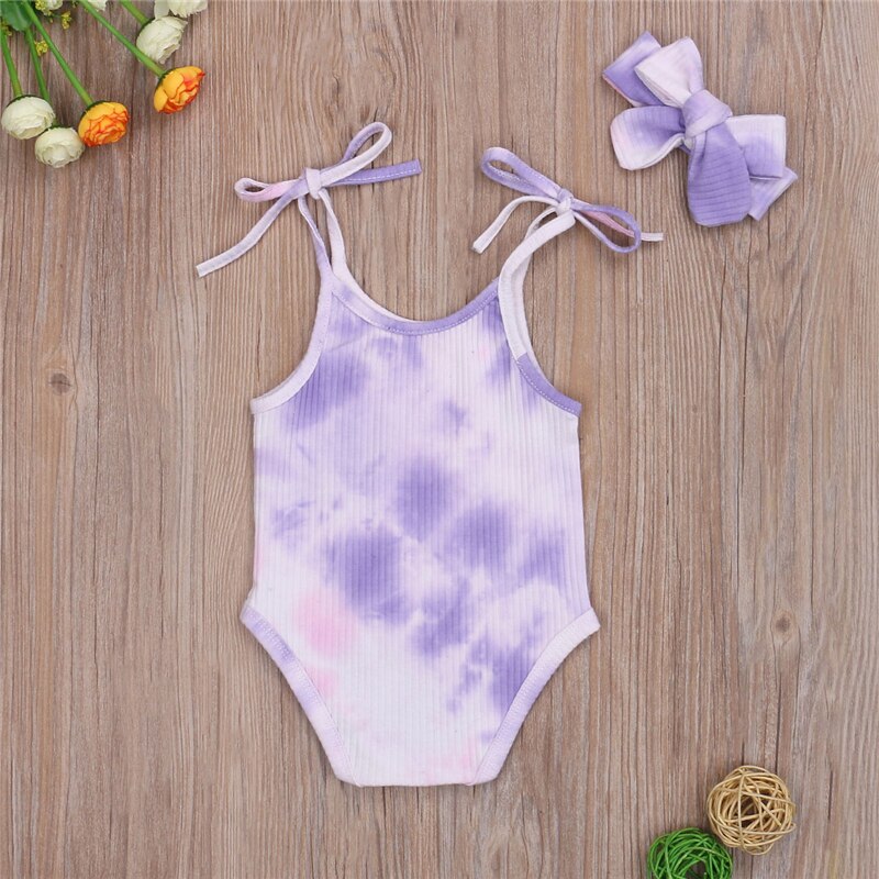 2 Stuks Peuter Infant Baby Kleding Baby Boy Meisjes Katoenen Mouwloze Romper Jumpsuit Hoofdband Tie-Dye Outfit Kleding