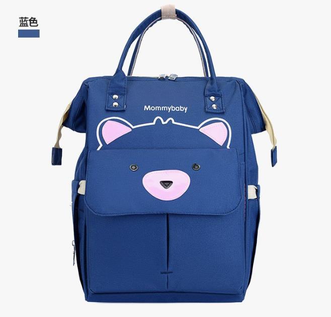 Cartoon Bear Diaper Bag Mummy Backpack Large Capacity Baby Stroller Bag Waterproof Oxford Handbag Maternity Nursing Nappy Bag: Blue bear